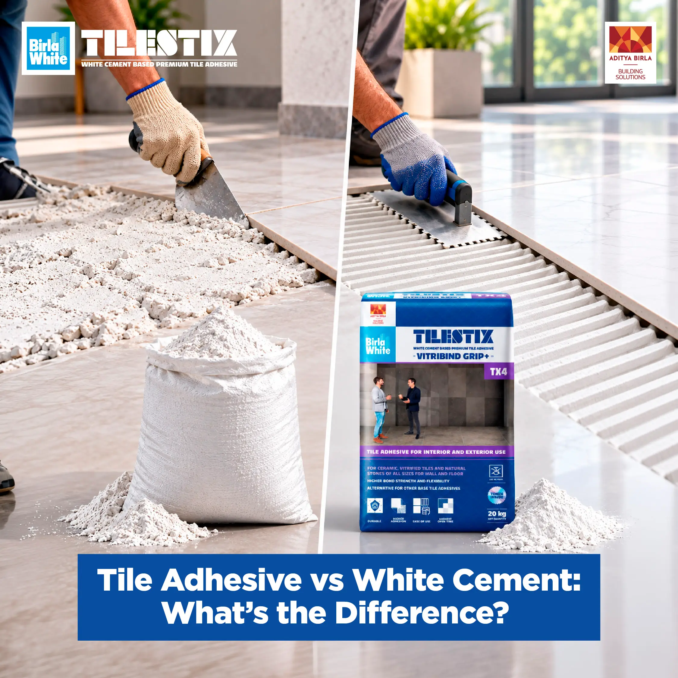 Tile adhesive and white cement comparison for tile installation