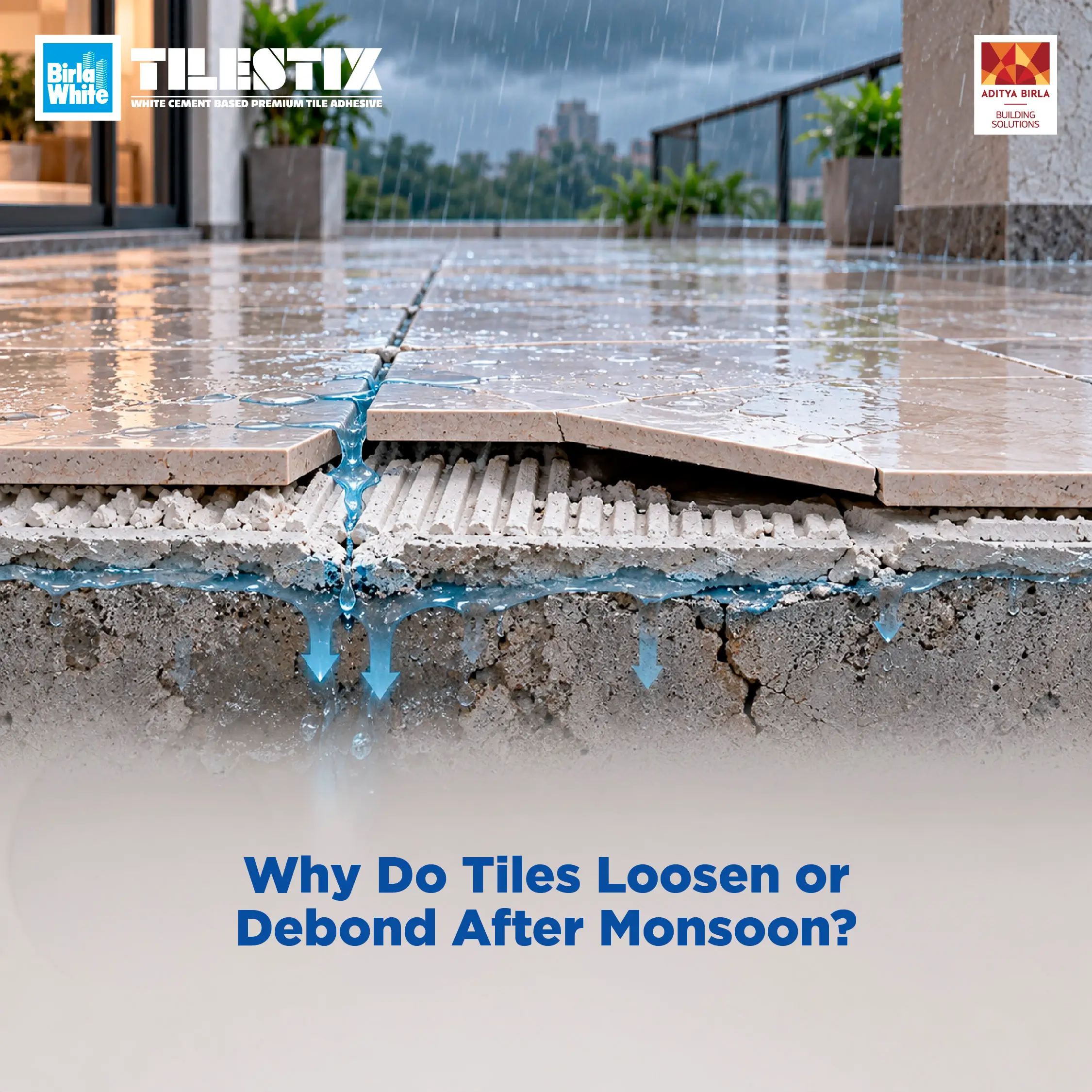 Tiles loosening and debonding due to monsoon water seepage